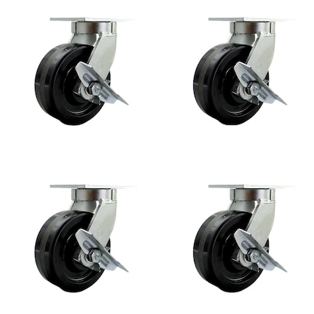 Service Caster 8'' Extra Heavy Duty Phenolic Wheel Swivel Caster Set with Brakes, 4PK CRAN-SCC-KP92S830-PHR-SLB-4